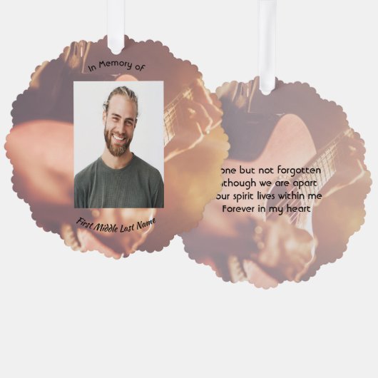 Memorial Keepsake Musician Piano Guitar Ornament Karte (Vorderseite/Rückseite)