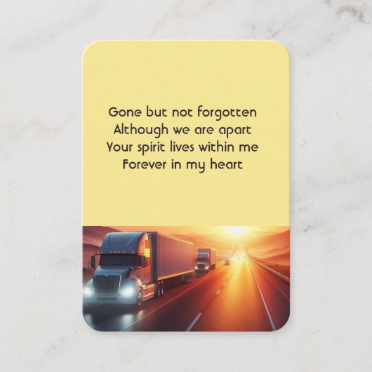 Memorial Keepsake Photo SemiTruck Tractor-trailer Visitenkarte (Vorderseite)