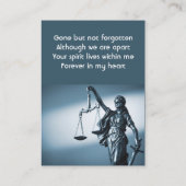 Memorial Keepsake Scales of Justice Law Visitenkarte (Rückseite)