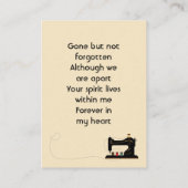 Memorial Keepsake Seamstress Visitenkarte (Rückseite)