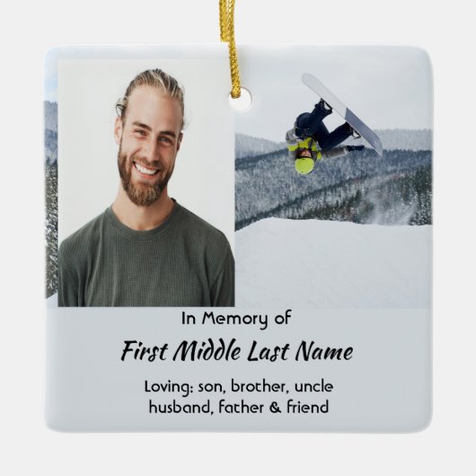 Memorial Keepsake Snowboarding Winter Keramikornament (Vorderseite)