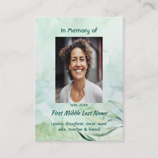 Memorial Keepsake  Watercolor Foliage  Visitenkarte (Vorderseite)