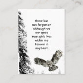 Memorial Keepsake Watercolor Owl Bird Visitenkarte (Rückseite)