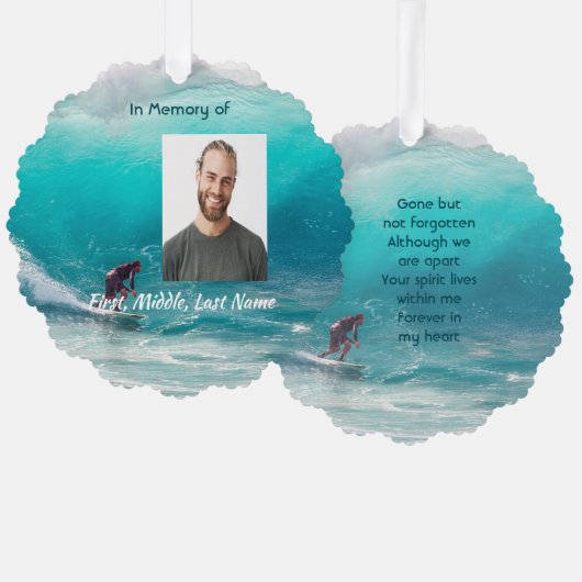 Memorial Keepsake  Wave Surfer Water Ornament Karte (Vorderseite/Rückseite)