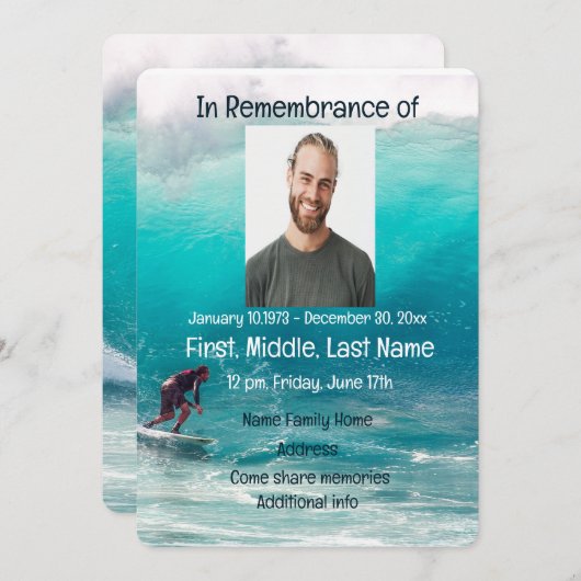 Memorial lädt Service Wave Surfer Water ein Einladung (Vorne/Hinten)