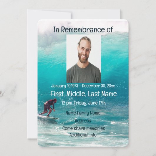 Memorial lädt Service Wave Surfer Water ein Einladung (Vorderseite)