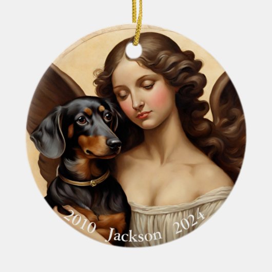 Memorial Loss Black Tan Dackel Art Foto Keramik Ornament (Vorne)