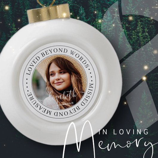 Memorial Loved Beyond Words Elegantes Chic Foto Keramik Kugel-Ornament