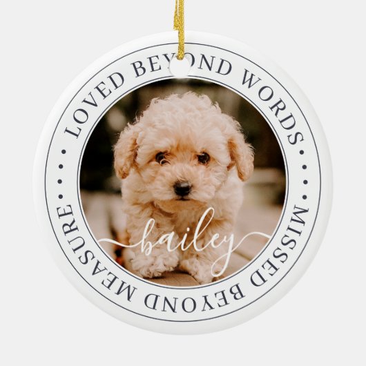 Memorial Loved Beyond Words Elegantes Chic Foto Keramik Ornament (Hinten)