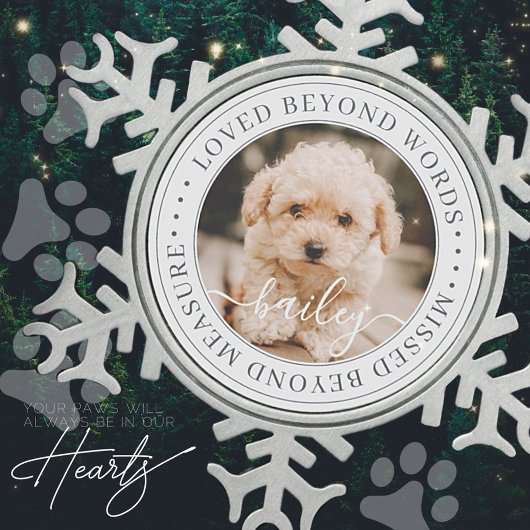 Memorial Loved Beyond Words Elegantes Chic Foto Schneeflocken Zinn-Ornament