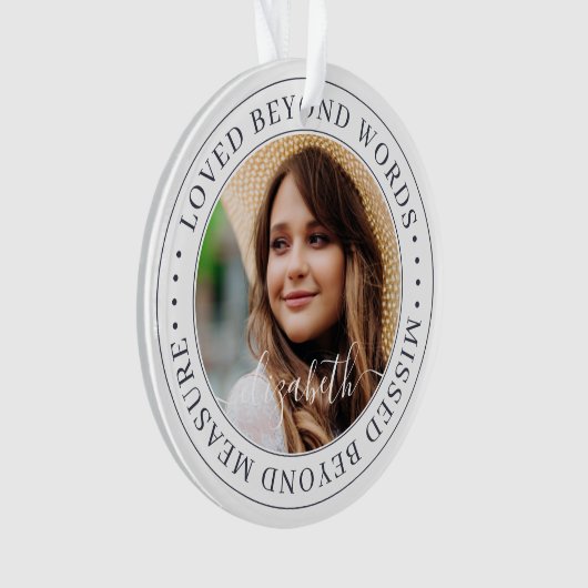 Memorial Loved Jenseits der Worte Einfaches Chic F Ornament (Vorderseite)