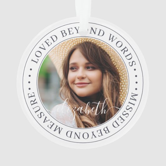 Memorial Loved Jenseits der Worte Einfaches Chic F Ornament (Rückseite)