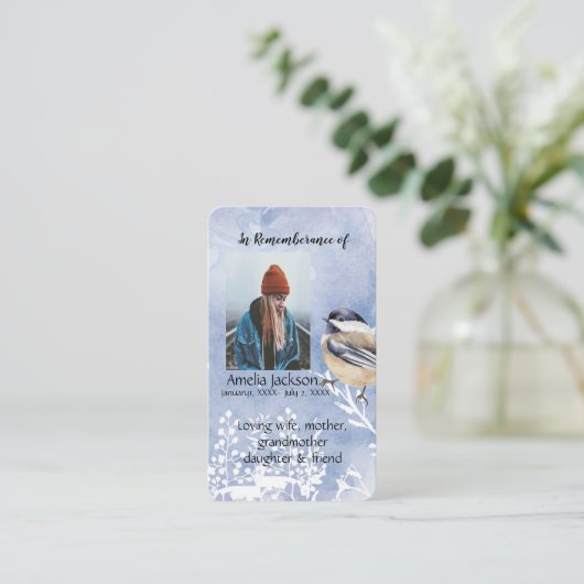 Memorial Memory Card Chickadee Bird Visitenkarte (Stehend Vorderseite)