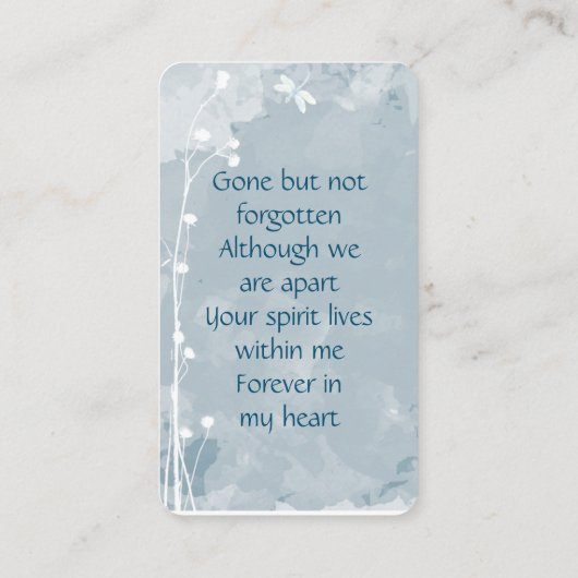 Memorial Memory Card Dragonfly White Flower Visitenkarte (Rückseite)