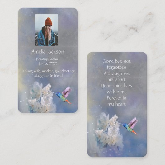 Memorial Memory Card Hummingbird White Blume Visitenkarte (Vorne/Hinten)