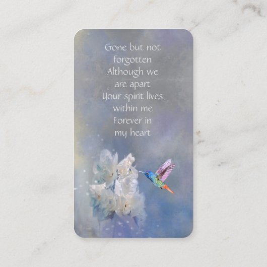 Memorial Memory Card Hummingbird White Blume Visitenkarte (Rückseite)