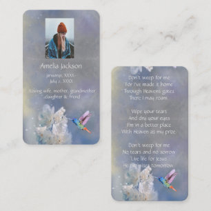 Memorial Memory Card Hummingbird White Blume Visitenkarte