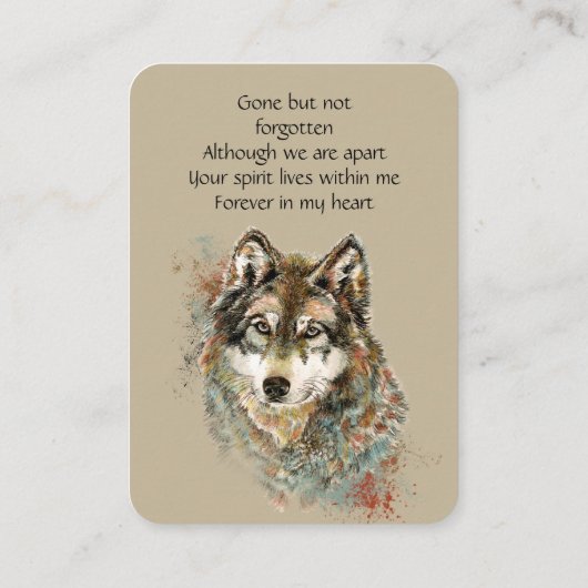 Memorial Memory Card Wasserfarben Wolf Tiere Visitenkarte (Rückseite)