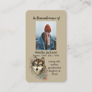 Memorial Memory Card Wasserfarben Wolf Tiere Visitenkarte
