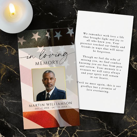 Memorial Military US Flag Photo Prayer Card