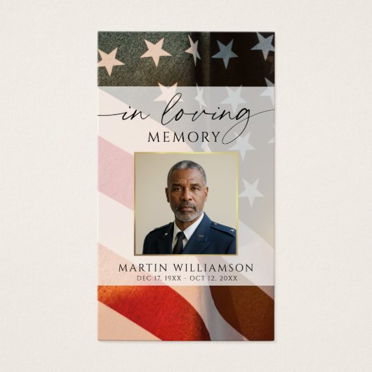 Memorial Military US Flag Photo Prayer Card (Vorderseite)