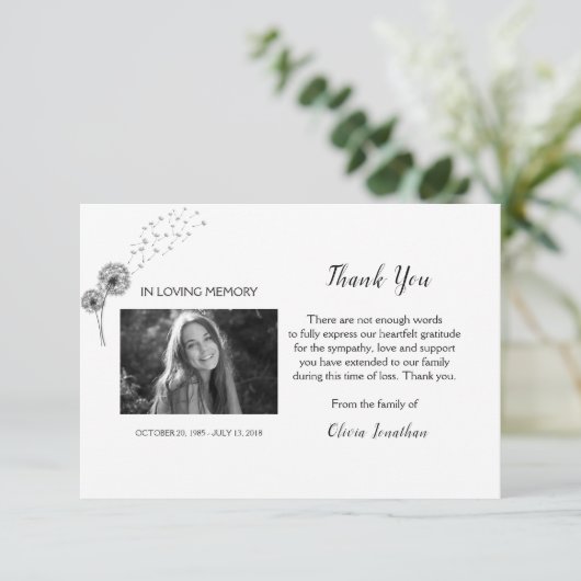 Memorial Minimalism Botanicals Dankeschön Karte (Stehend Vorderseite)