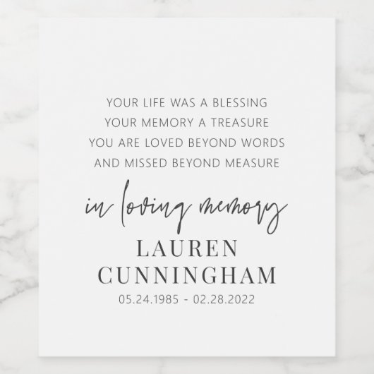 Memorial Modern Elegant Einfaches Design Weinetikett (Einzelnes Label)