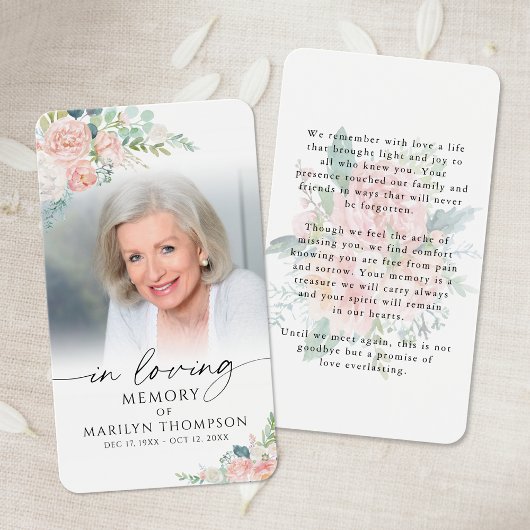 Memorial Modern Floral Photo Prayer Card