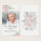 Memorial Modern Pink Floral Photo Prayer Card (Vorne & Hinten)