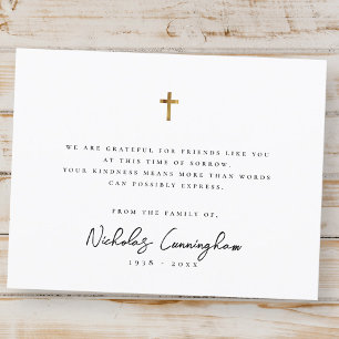 Memorial Modern Simple Elegance Gold Cross Dankeskarte