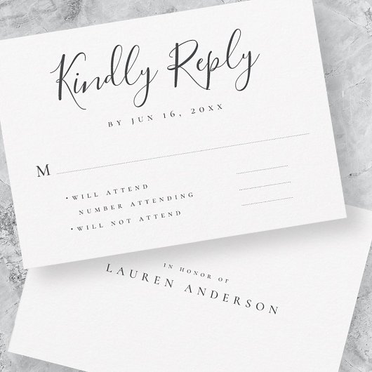 Memorial Modern Simple Elegante Chic Typografie RSVP Karte