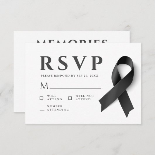 Memorial Modern Simple Erinnerungen Black Ribbon RSVP Karte (Vorne/Hinten)