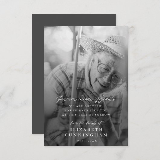 Memorial Modern Simple Forever in unserem Herz-Fot Dankeskarte (Vorne/Hinten)