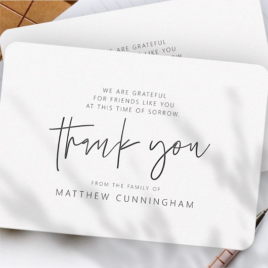 Memorial Modern Simple Minimalistisch Black & Whit Dankeskarte