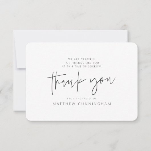 Memorial Modern Simple Minimalistisch Black & Whit Dankeskarte (Vorderseite)