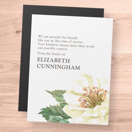 Memorial Modern Watercolor Floral Danke Karte