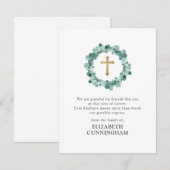 Memorial Modern Watercolor Wreath Gold Cross Dankeskarte (Vorne/Hinten)