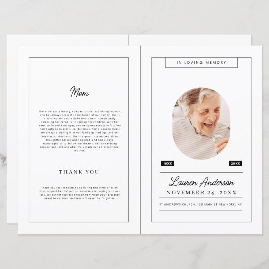 Memorial Modernes Minimalistisch Schwarz-Weiß-Prog (Vorne/Hinten)