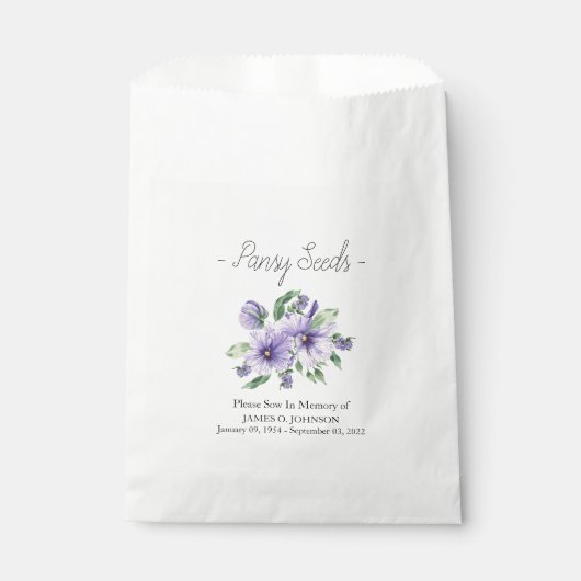 Memorial Pansy Seed Funeral  Geschenktütchen (Vorderseite)