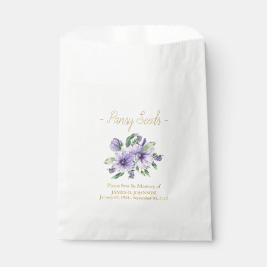 Memorial Pansy Seed Funeral  Geschenktütchen (Vorderseite)