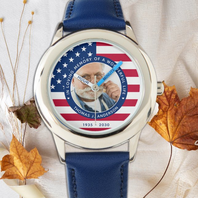 Memorial Patriotic American Flag Custom Foto Armbanduhr (Von Creator hochgeladen)
