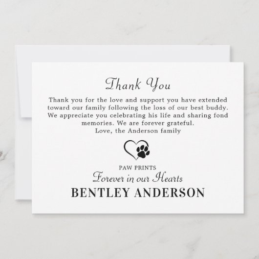 Memorial Personalisieren Modernes Dog Foto Beileid Dankeskarte (Rückseite)