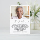 Memorial Photo Elegant Script Dankeskarte (Stehend Vorderseite)