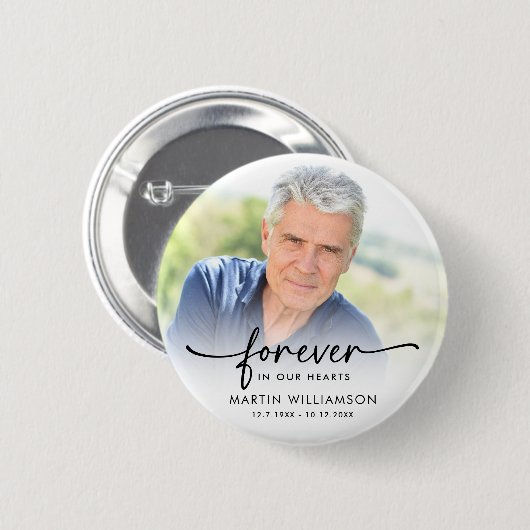 Memorial Photo Forever In Our Hearts Keepsake Button (Vorne & Hinten)