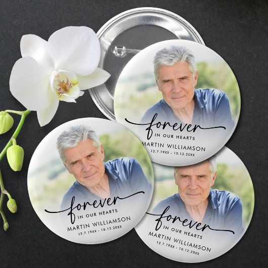 Memorial Photo Forever In Our Hearts Keepsake Button