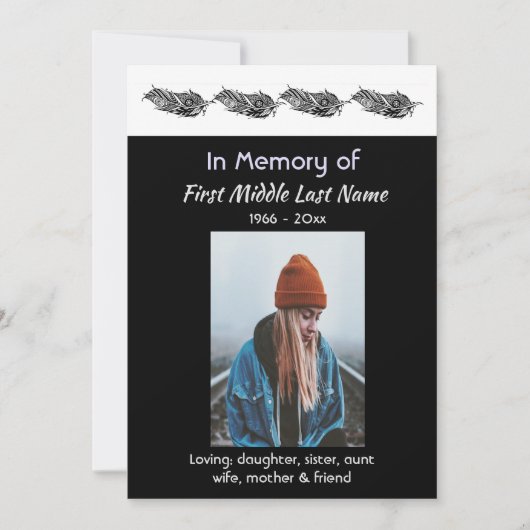 Memorial Photo Invite Graphic Art Feather Tribal Einladung (Vorderseite)