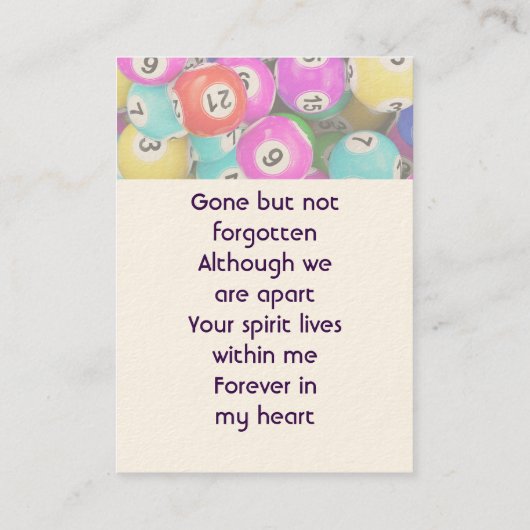 Memorial Photo Keepsake Bingo Game Visitenkarte (Rückseite)