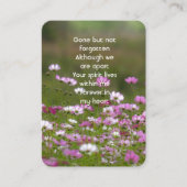 Memorial Photo Prayer Beautiful Wild Cosmos Flower Visitenkarte (Vorderseite)