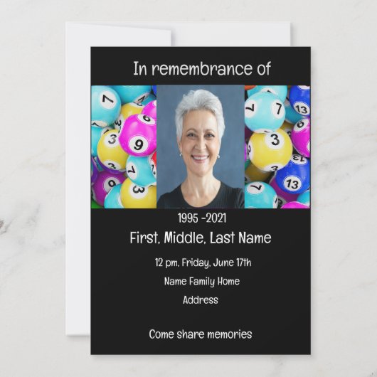 Memorial Photo Prayer Bingo Game Einladung (Rückseite)