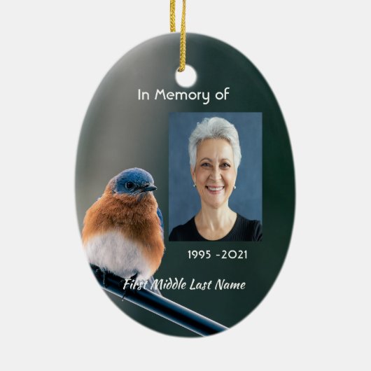 Memorial Photo Prayer Bluebird Garden Bird Keramik Ornament (Hinten)